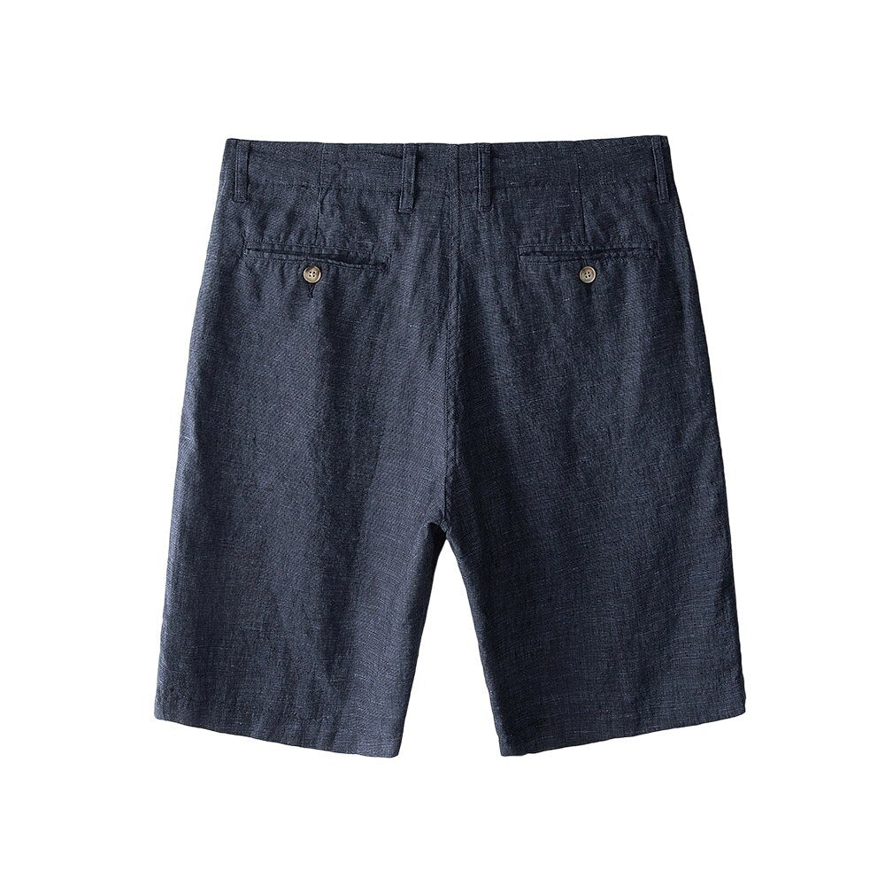 100% Linen Knee-Length Shorts - oukumen