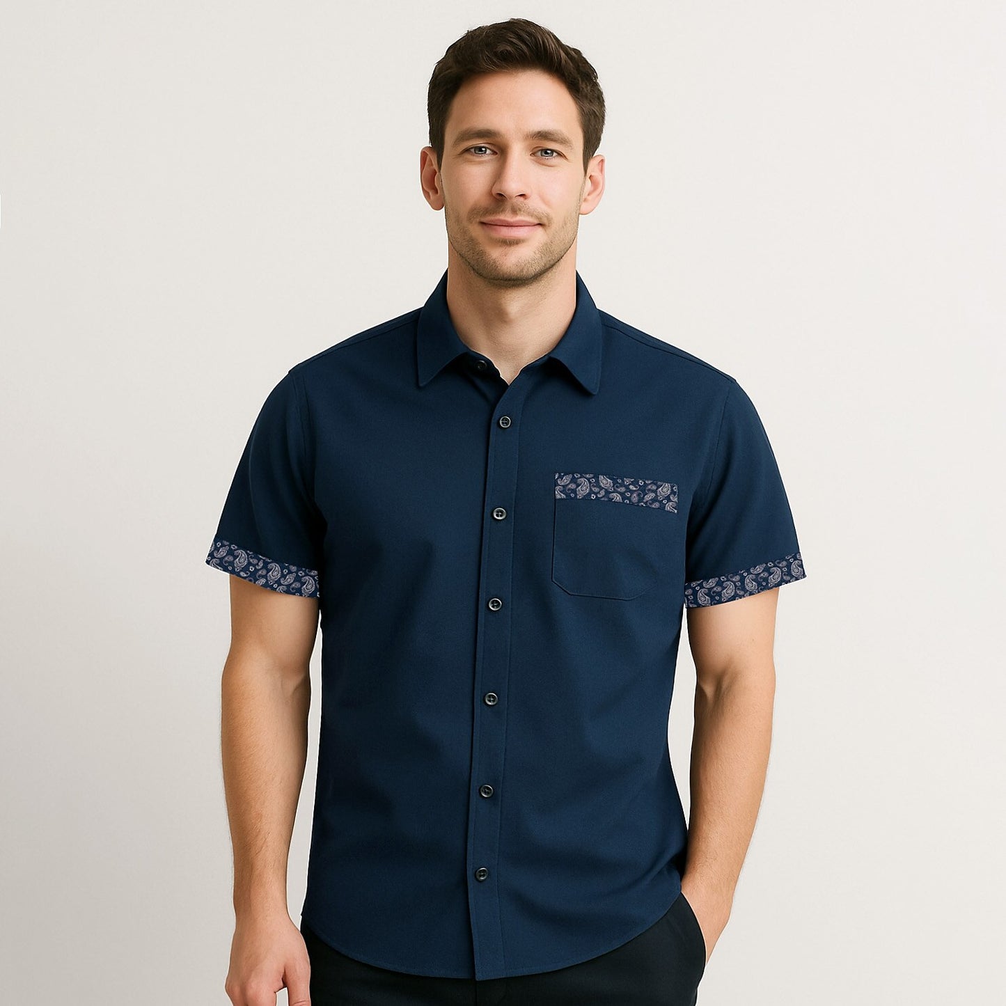 100% Cotton Paisley Contrast Shirt - oukumen