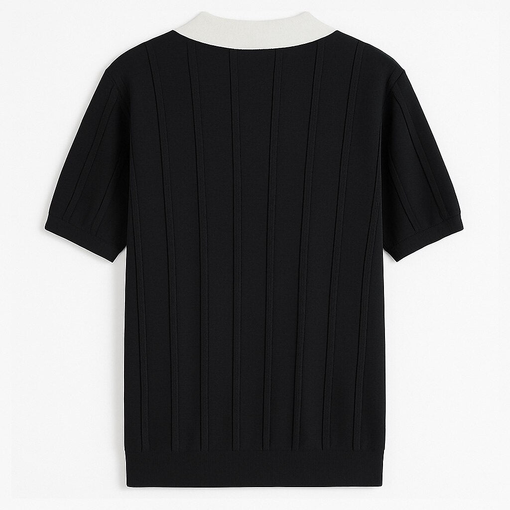 Vertical Ribbed Knit Polo Shirt