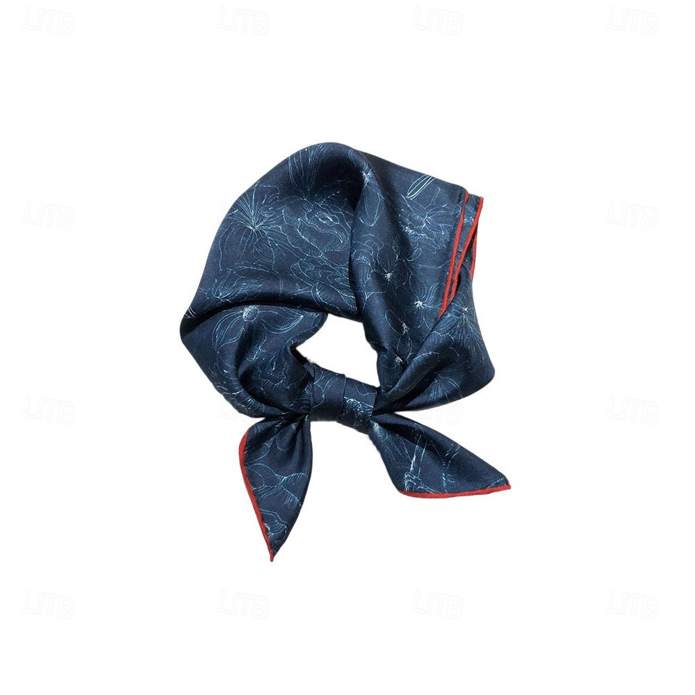 100% Silk Floral Square Scarf - oukumen