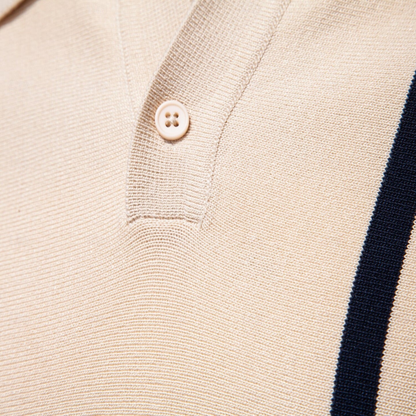 Classic Knit Polo with Vertical Stripes - oukumen