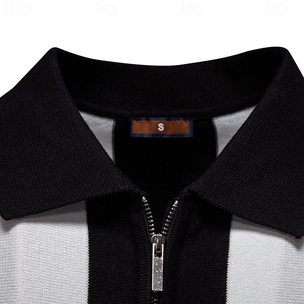 Vertical Stripe Quarter-Zip Polo - oukumen