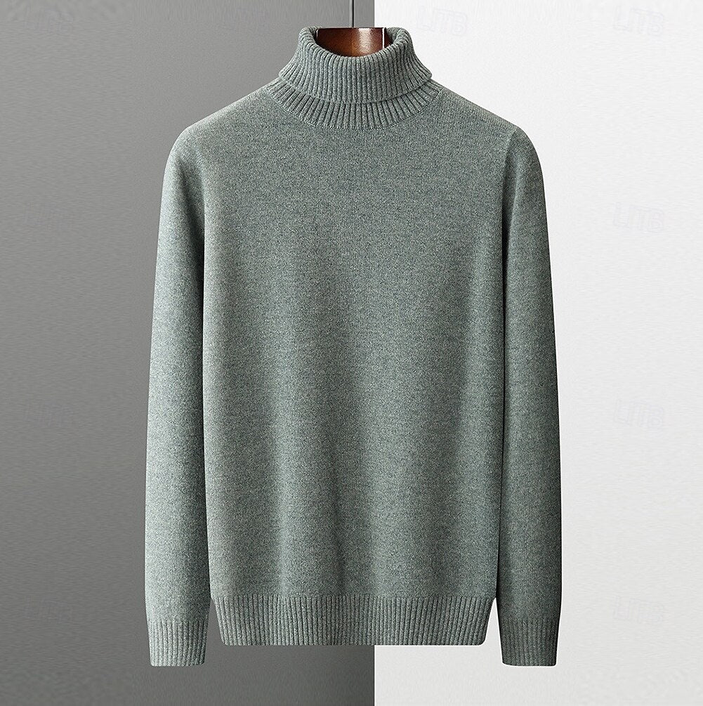 100% Merino Wool Turtleneck Sweater - oukumen