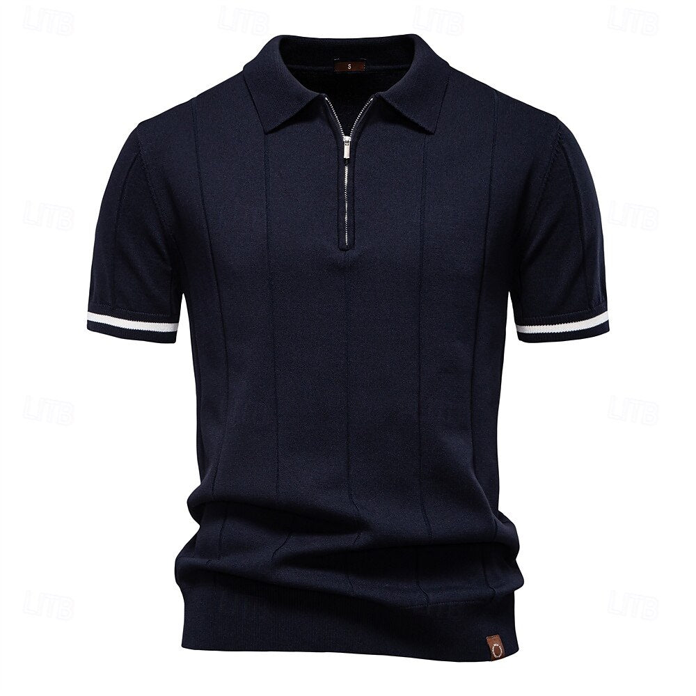 Classic Texture Knit Quarter-Zip Polo - oukumen