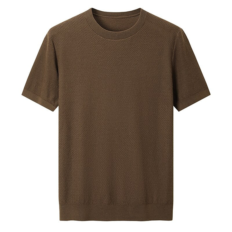 Cotton Silk Linen Breathable Waffle-Knit Short Sleeve Polo - oukumen