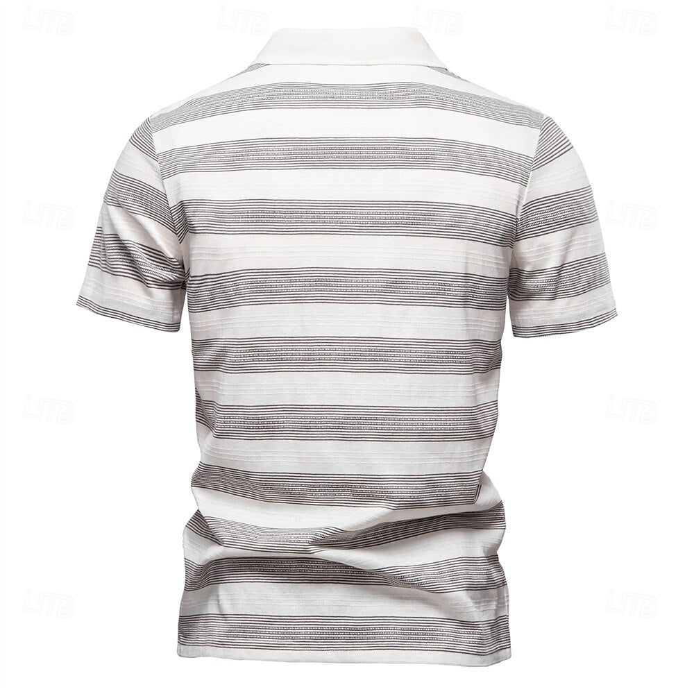 Timeless Striped Cotton-Blend Knit Polo Shirt - oukumen