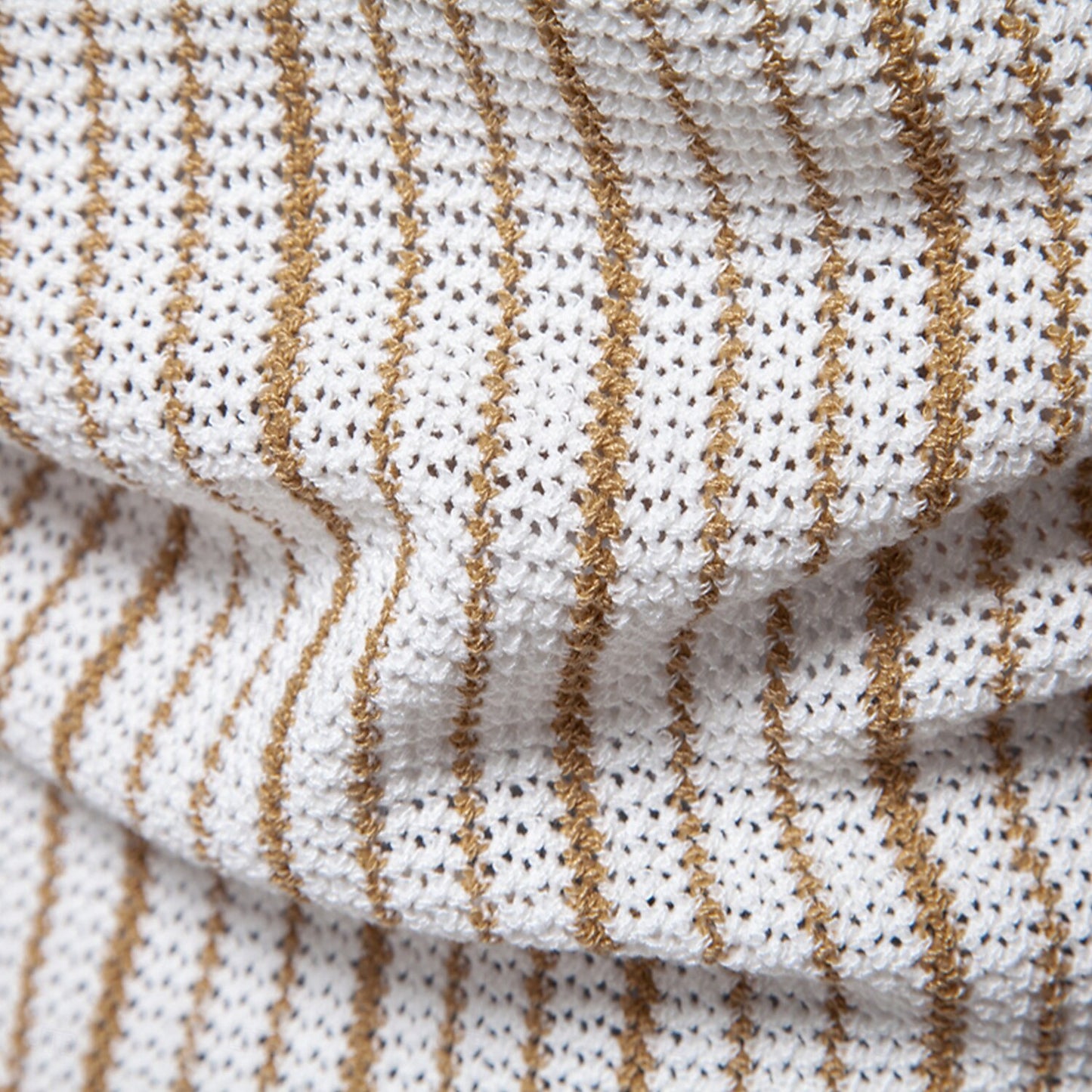 Striped Knit Texture Polo Shirt - oukumen