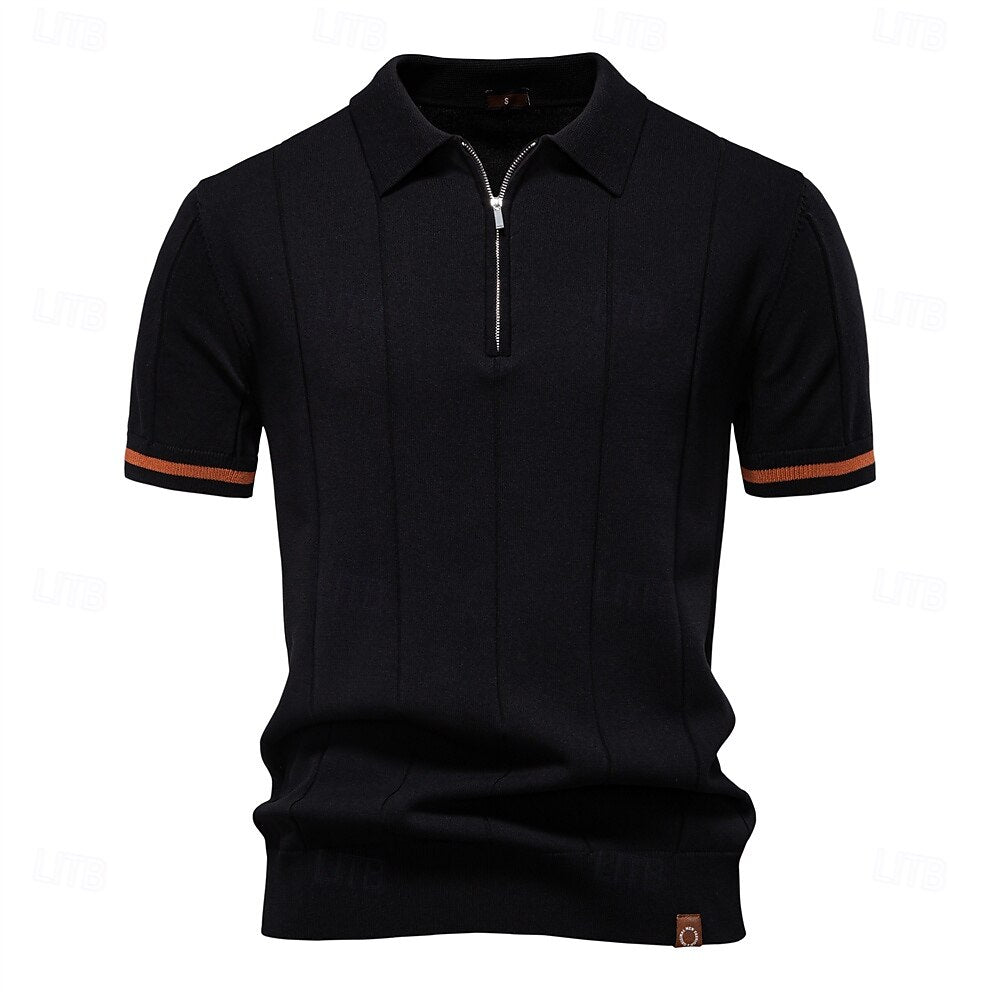 Classic Texture Knit Quarter-Zip Polo - oukumen