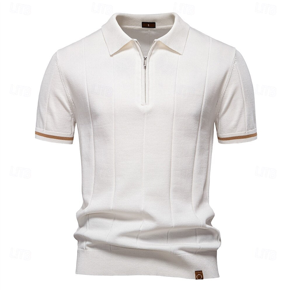 Classic Texture Knit Quarter-Zip Polo - oukumen