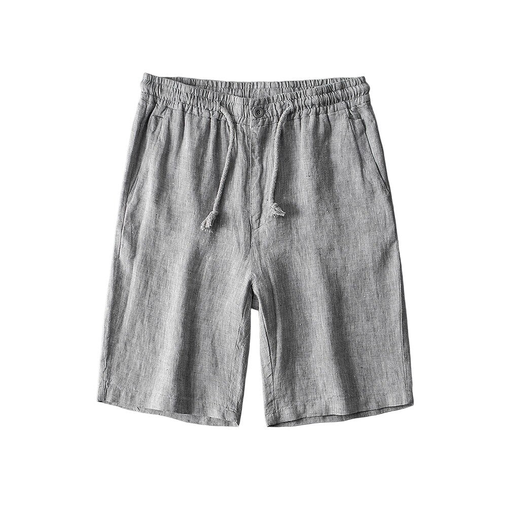 100% Linen Drawstring Shorts - oukumen