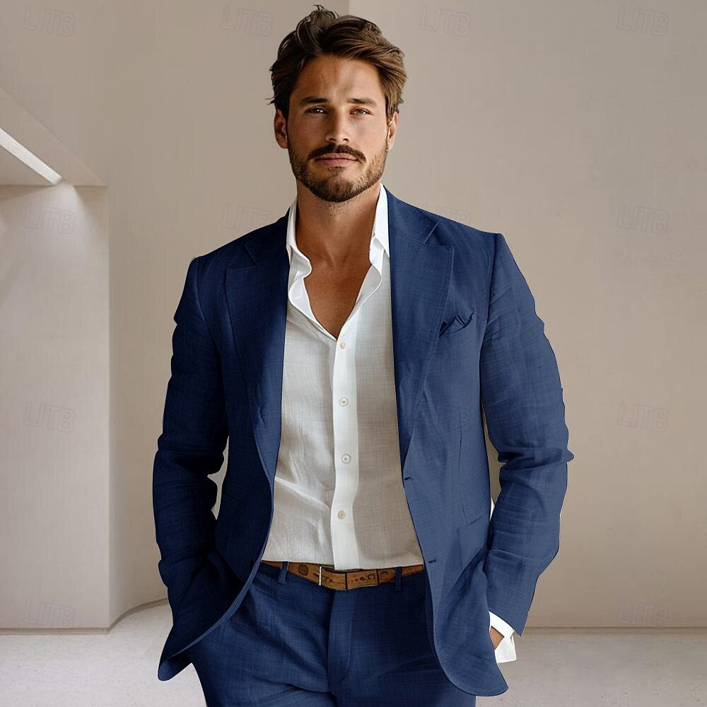 100% Linen Single Breasted Blazer Jacket - oukumen