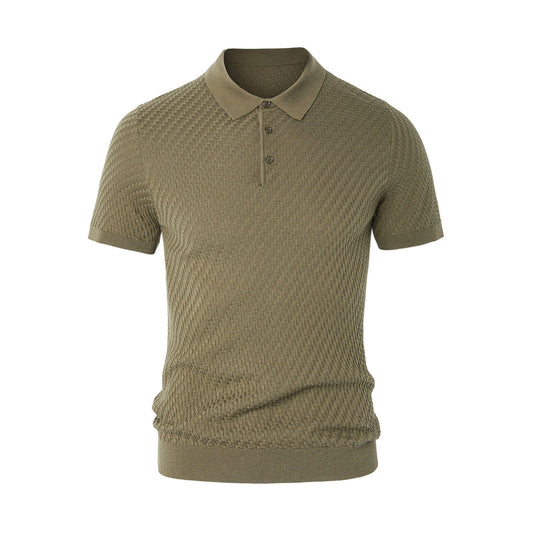 Poloshirt mit Revers aus Baumwolle, Maulbeerseide und Leinen 