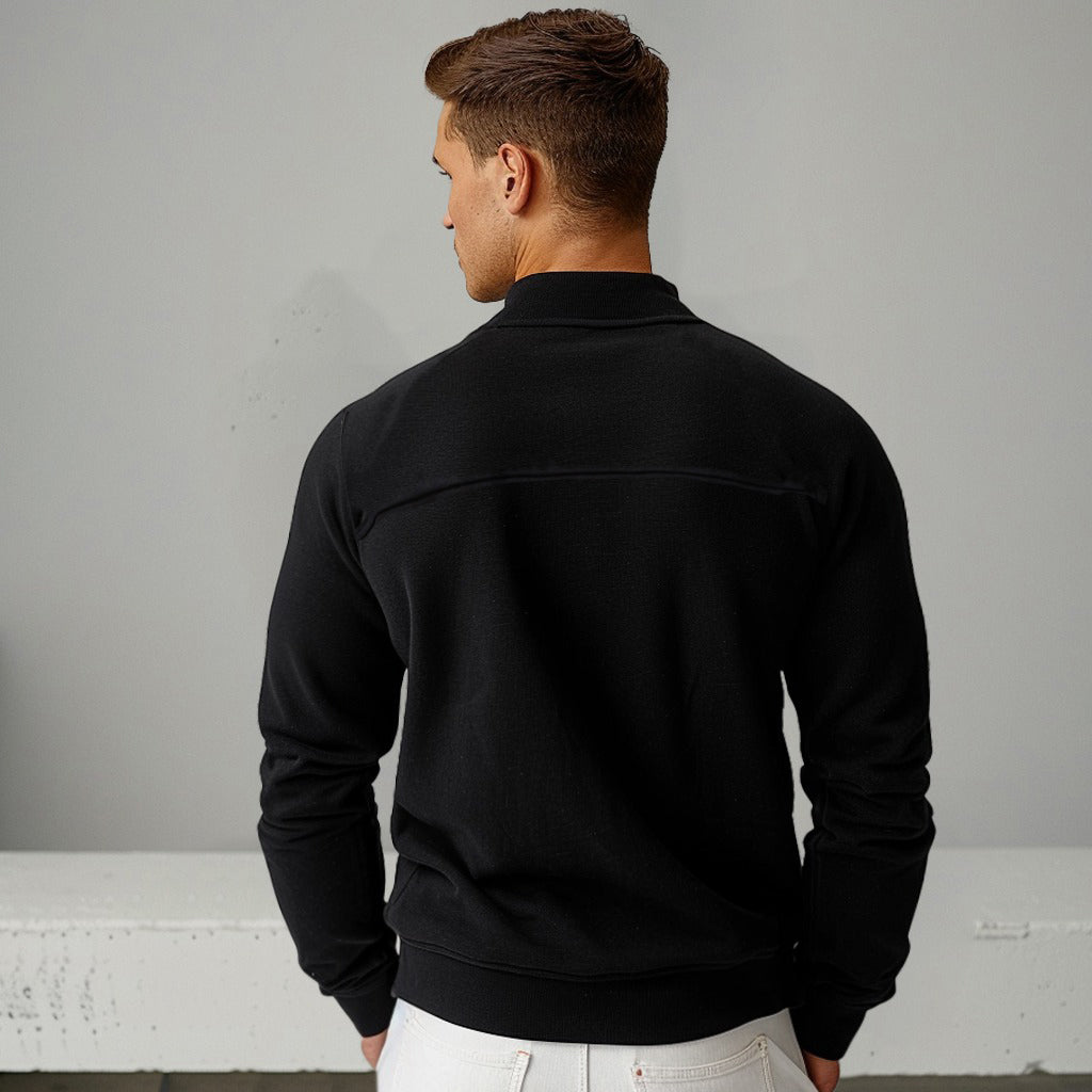 Zip Black Lapel Sports Hoodie Sweatshirt - oukumen