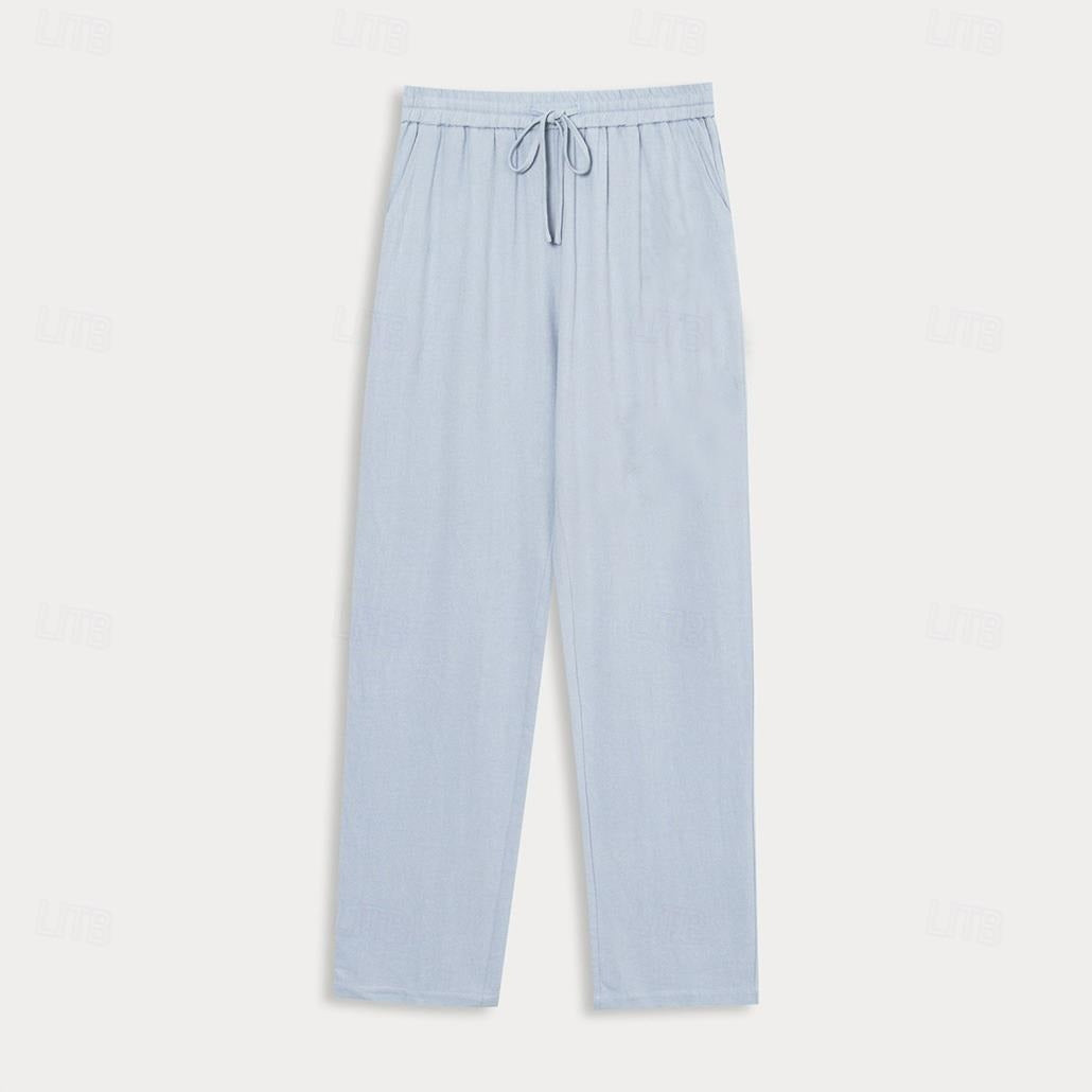 Linen Plain Casual Pants - oukumen