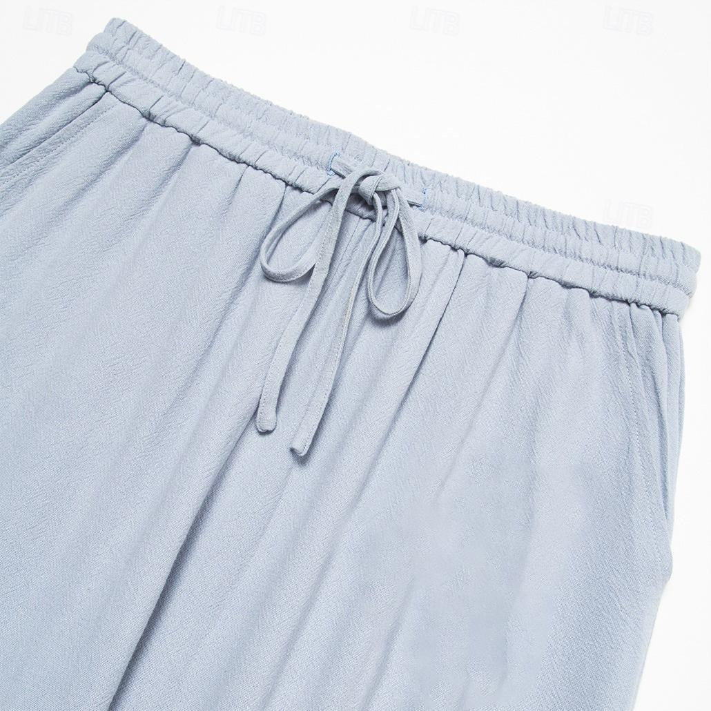 Linen Plain Casual Pants - oukumen