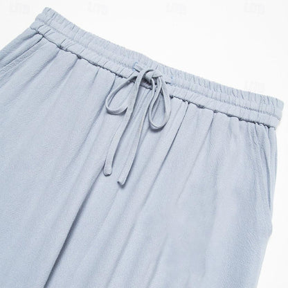 Linen Plain Casual Pants - oukumen