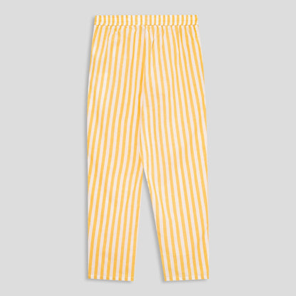 Cotton Linen Elastic Waistband Casual Stripe Pants