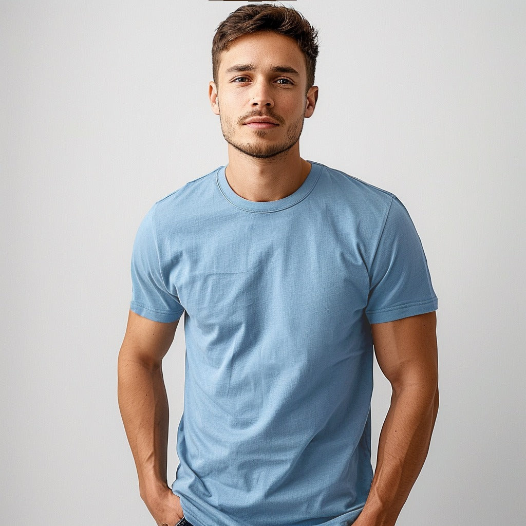 100% Cotton Solid Color Crew Neck T shirt - oukumen