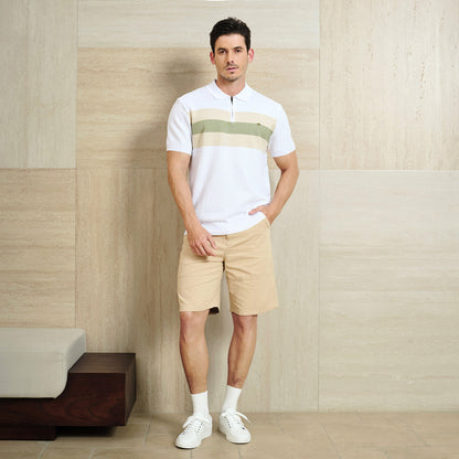 Classic Fit Quarter Zip Business Casual Texture Polo - oukumen