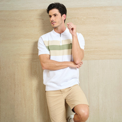 Classic Fit Quarter Zip Business Casual Texture Polo - oukumen