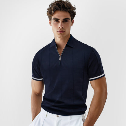 Classic Textured Knit Quarter-Zip Polo