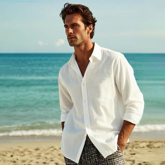 Cotton Linen Turndown Collar Casual Shirt - oukumen