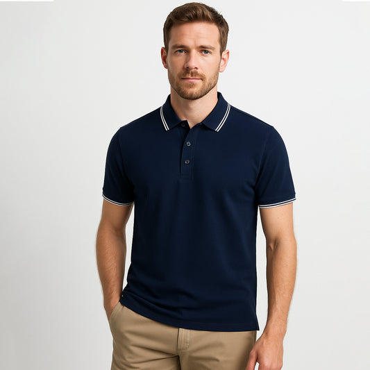 Silk Blend Lapel Contrast Trim Polo