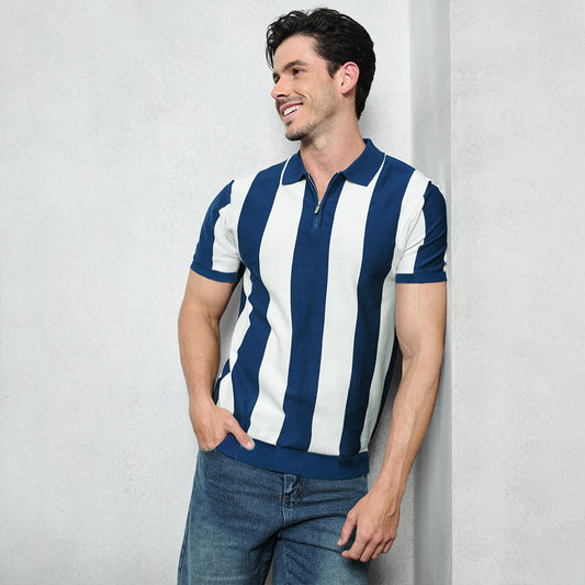 Vertical Stripe Quarter-Zip Polo