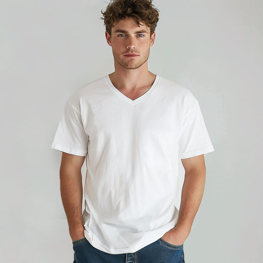 100% Cotton V Neck Solid Color T-Shirt