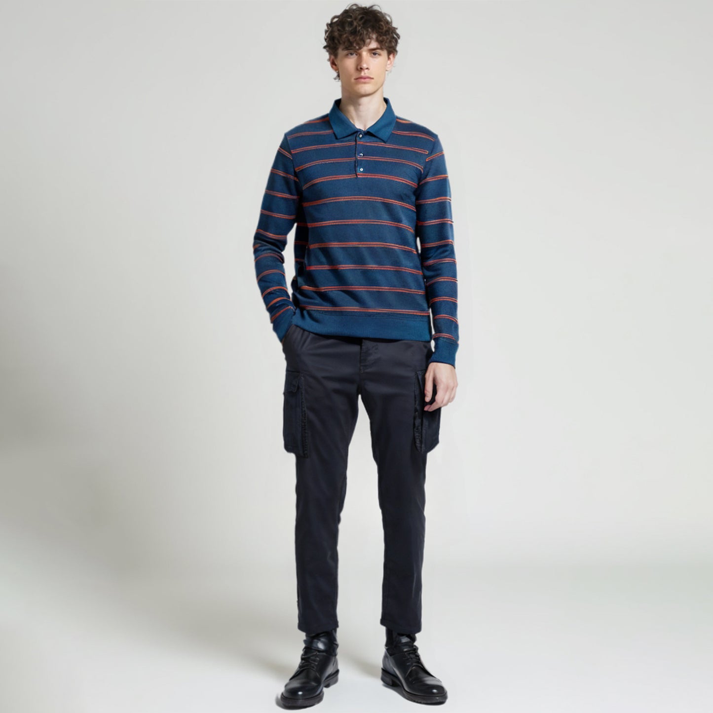 Striped Elegance Knit Polo Sweater