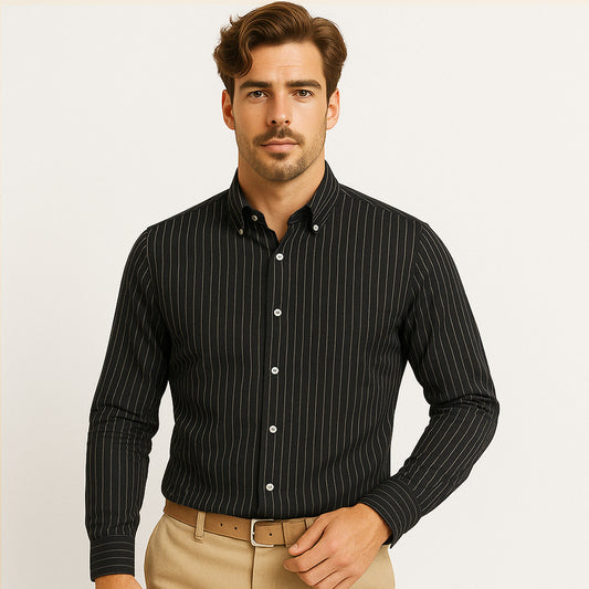 100% Cotton Striped Oxford Long Sleeve Shirt - oukumen