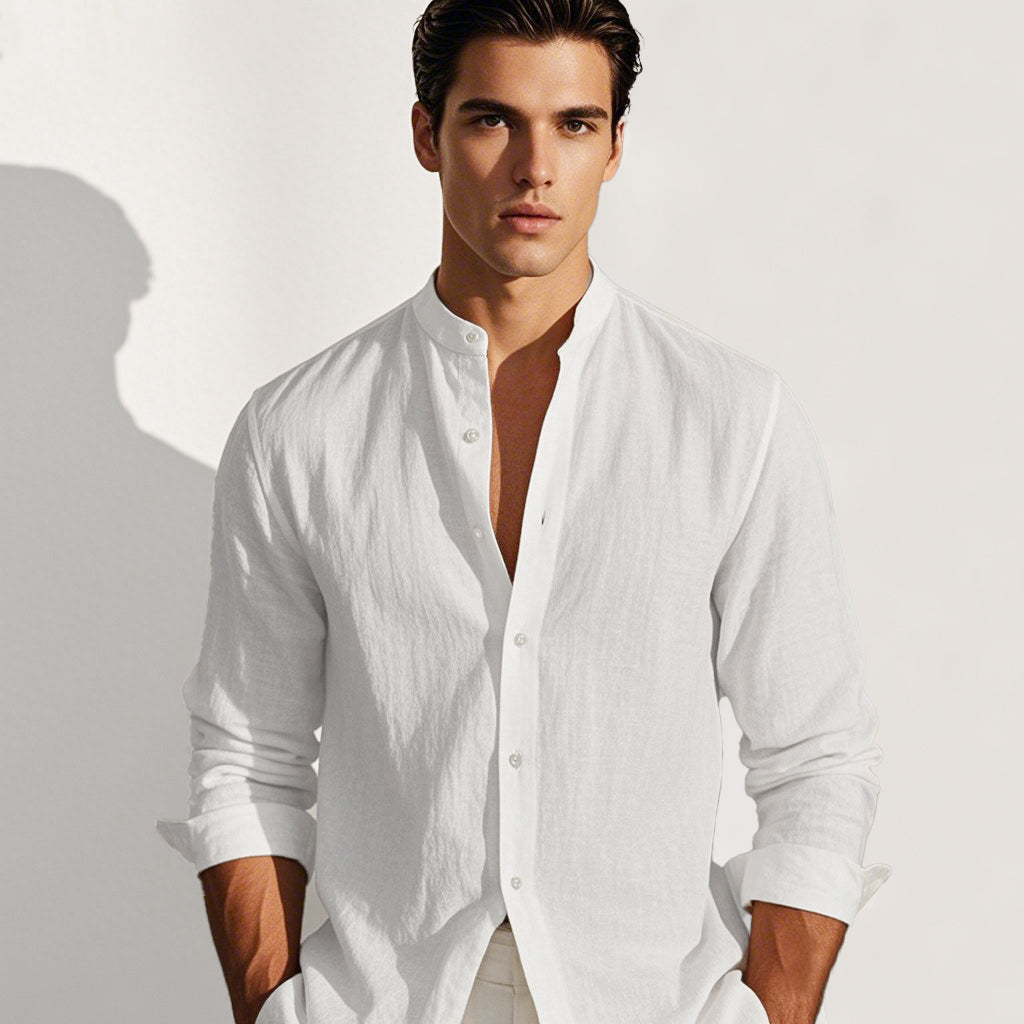 100% Linen Elegant Vacation Shirt - oukumen