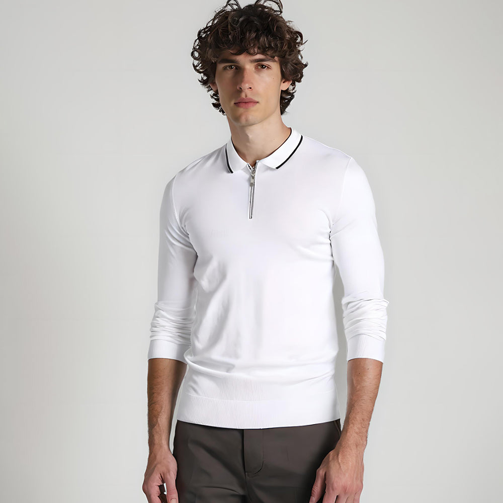 Linen-Silk Quarter Zip Pullover Sweater