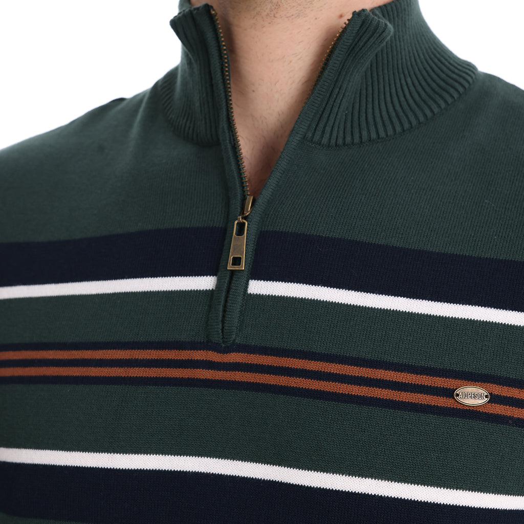 Cotton Knit Striped Half Zip Knitwear - oukumen