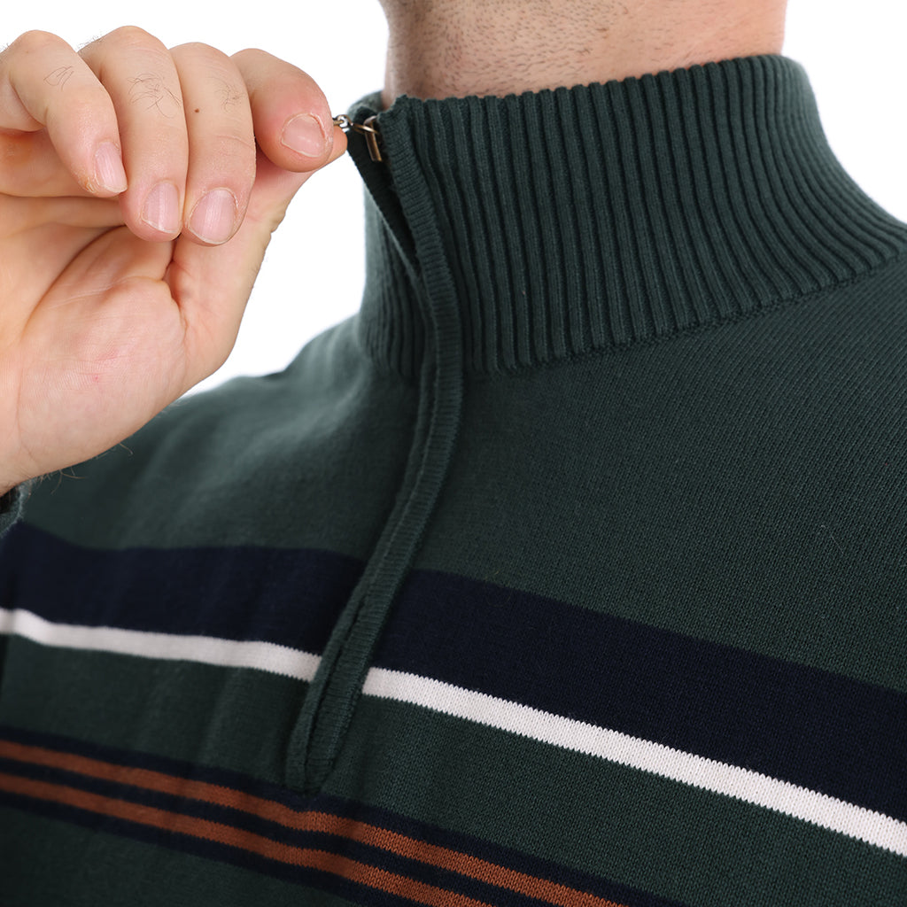 Cotton Knit Striped Half Zip Knitwear - oukumen