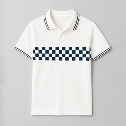 100% Cotton Check Johnny Collar Polo