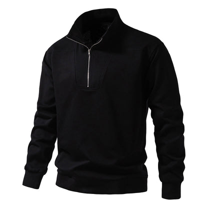 Zip Black Lapel Sports Hoodie Sweatshirt - oukumen