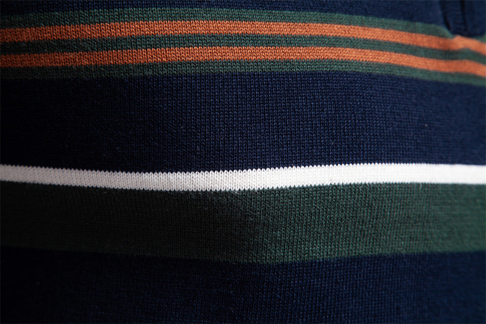 Cotton Knit Striped Half Zip Knitwear - oukumen