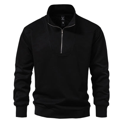 Zip Black Lapel Sports Hoodie Sweatshirt - oukumen