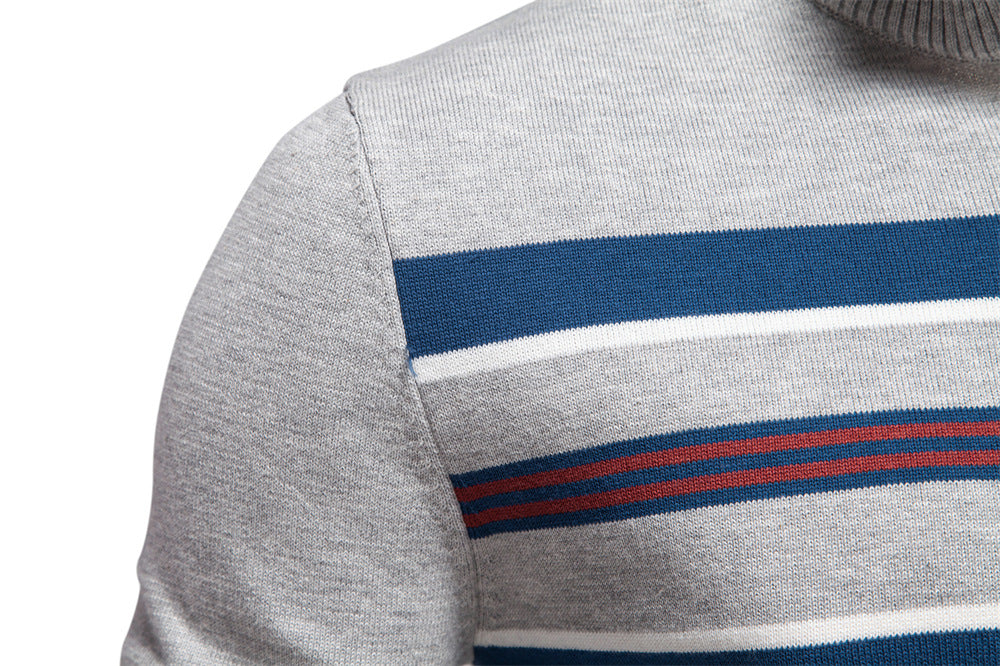 Cotton Knit Striped Half Zip Knitwear - oukumen