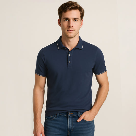 Cotton Silk Color Block Knit Polo Sweater