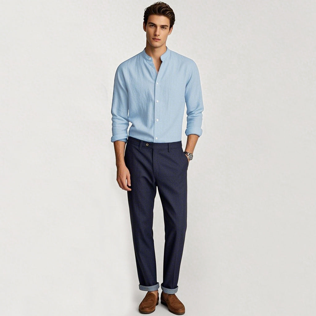 100% Linen Elegant Vacation Shirt - oukumen