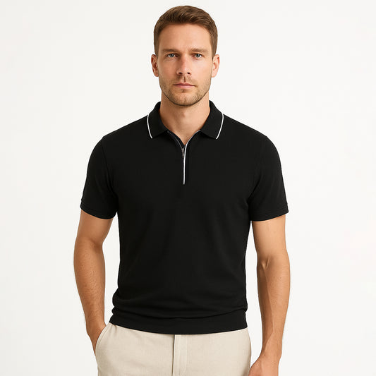 Cotton-Silk Quarter-Zip Polo