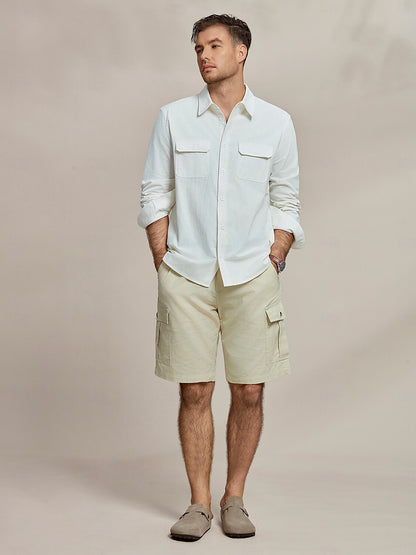 Linen Cotton Fold-over Collar Casual Shirt - oukumen