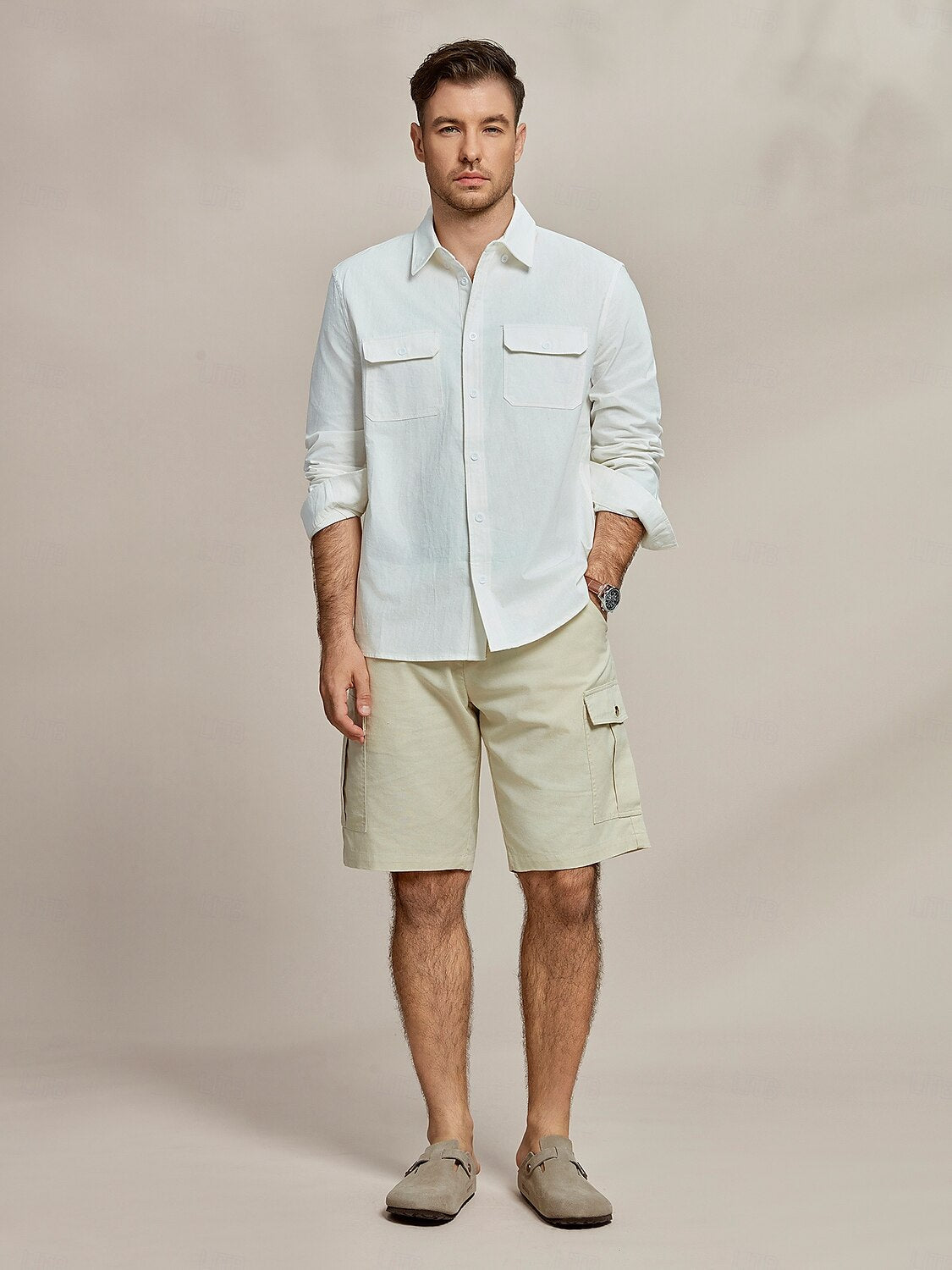 Linen Cotton Fold-over Collar Casual Shirt - oukumen