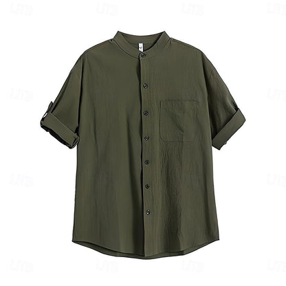 100% Cotton Band-Collar Shirt