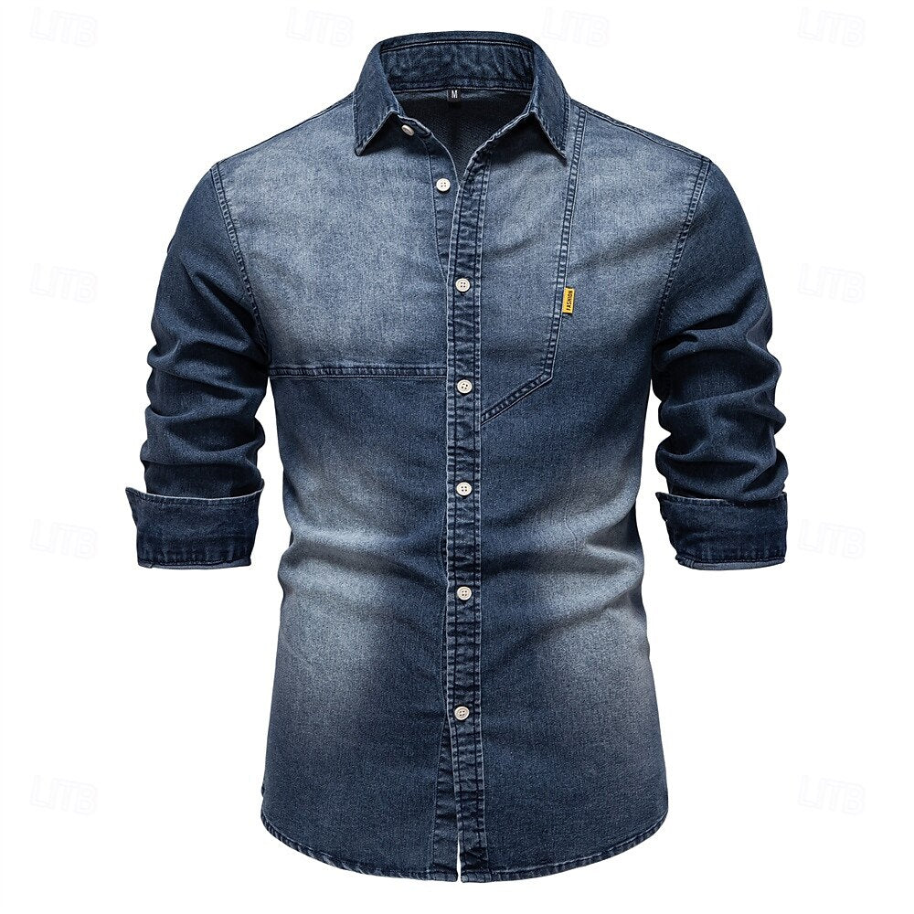 Long Sleeve Solid Color Denim Shirt