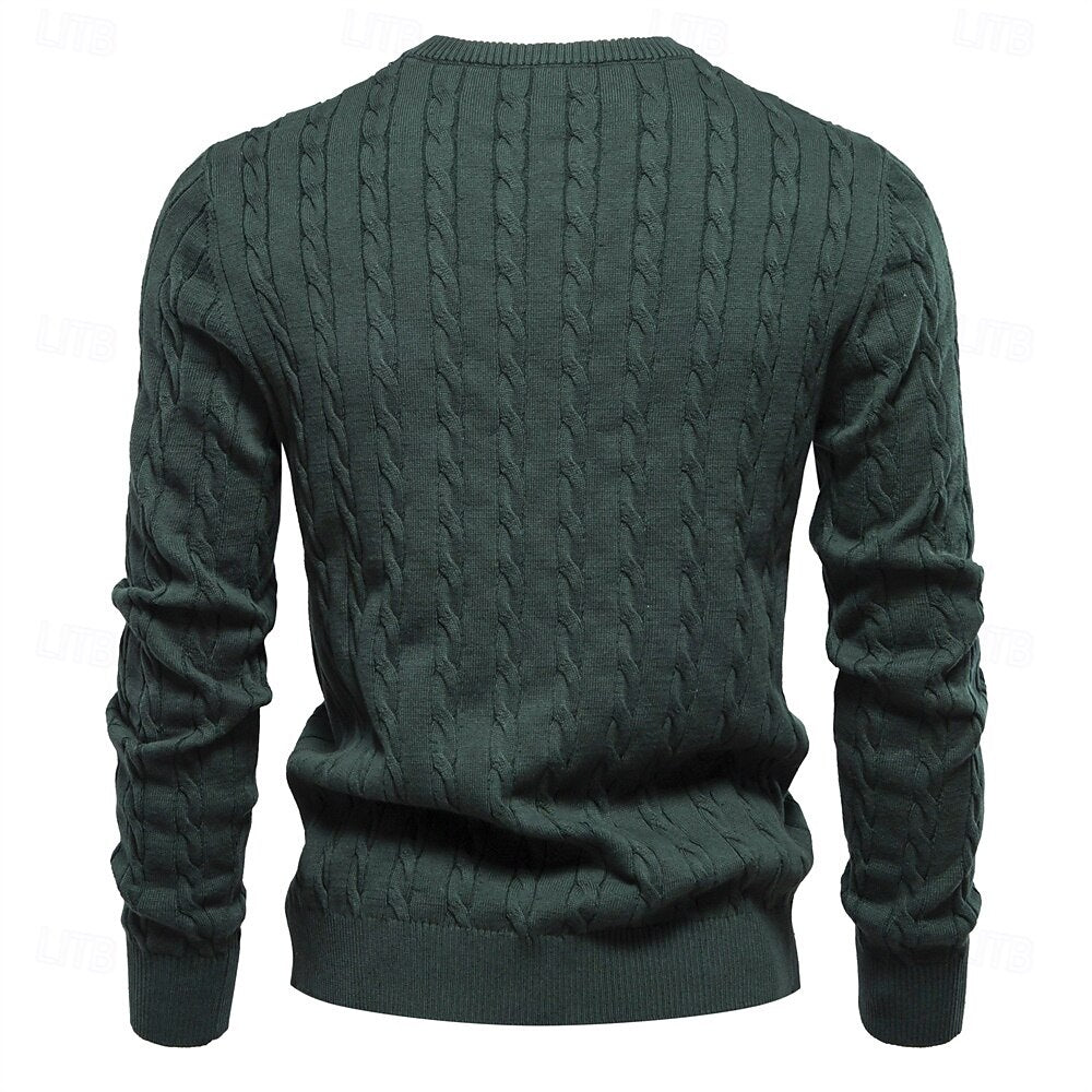 Cotton  Crew Neck Pullover Sweater - oukumen