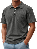 Acid-Wash Pocket Polo Shirt
