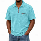 Acid-Wash Zip-Pocket Polo Shirt